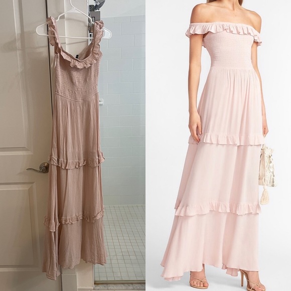 Express Dresses Pink Express Off The Shoulder Ruffle Maxi Dress